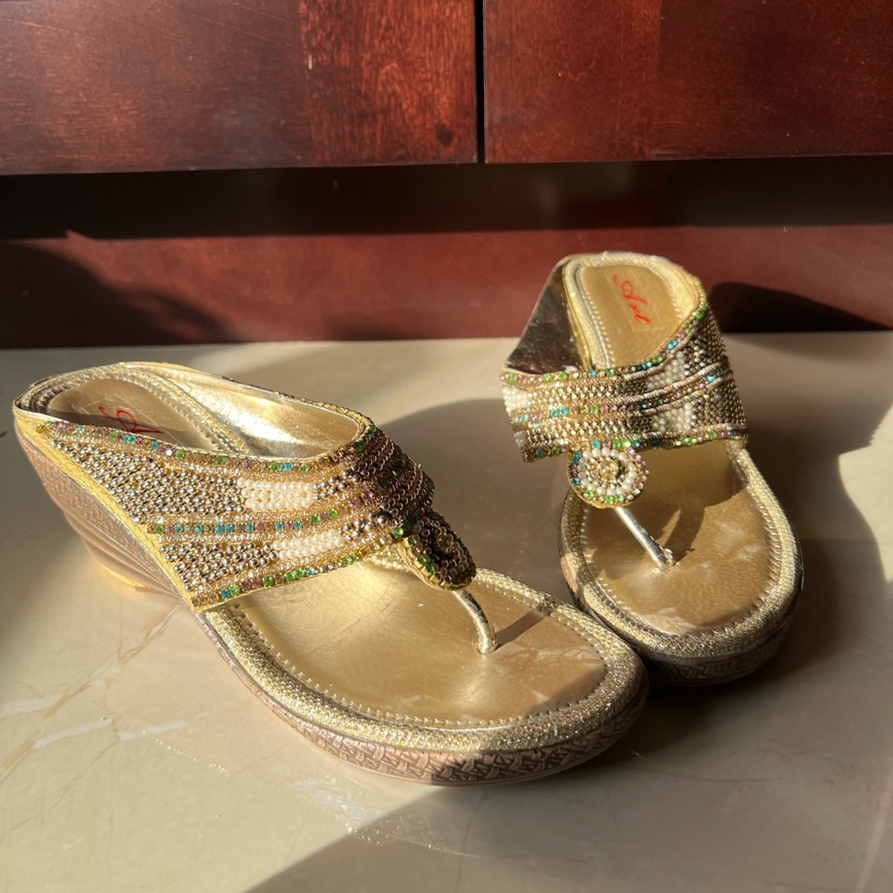 Elegant Gold Beaded Women's Sandals